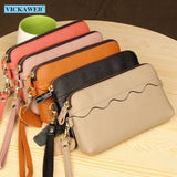 Leather Big Wallet Women Long Wristlet Zipper Purse