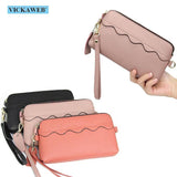 Leather Big Wallet Women Long Wristlet Zipper Purse