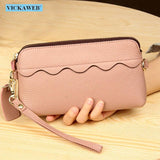 Leather Big Wallet Women Long Wristlet Zipper Purse
