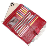 Cow Leather Long Wallet Women RFID Phone Purse Zipper Wallets