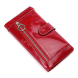 Cow Leather Long Wallet Women RFID Phone Purse Zipper Wallets