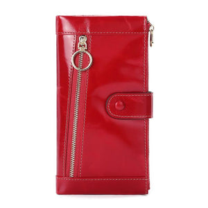 Cow Leather Long Wallet Women RFID Phone Purse Zipper Wallets