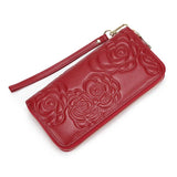 Cowhide Leather Long Embossing Wallet For Women