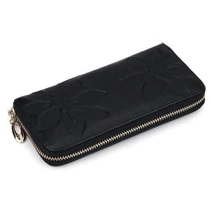 Emb Flower Women Wallets Euro/Amer Ladies Zipper Purse w/ Cell Phone Pocket