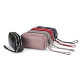 Cow Leather Three Zipper Lining Women Clutch Wallet Large Capacity Female Purse