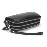 Cow Leather Three Zipper Lining Women Clutch Wallet Large Capacity Female Purse