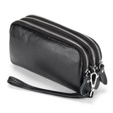 Cow Leather Three Zipper Lining Women Clutch Wallet Large Capacity Female Purse