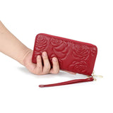 Flower Embossed Leather Women's Long Wallet Zipper Purse