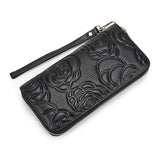 Flower Embossed Leather Women's Long Wallet Zipper Purse