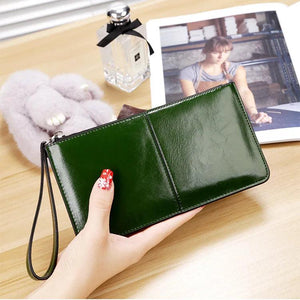 Vintage PU Leather Wallet Women Oil Wax Phone Pocket Purse Clutch