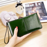 Vintage PU Leather Wallet Women Oil Wax Phone Pocket Purse Clutch