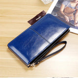 Vintage PU Leather Wallet Women Oil Wax Phone Pocket Purse Clutch