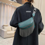 Big Woman Bling Chest Bag PU Tassel Leather Large Capacity
