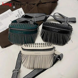 Big Woman Bling Chest Bag PU Tassel Leather Large Capacity