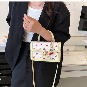 Cherry Square Chains Crossbody Bag Green Yellow Handbag