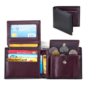 Genuine Leather RFID Men's Wallet Short Three Fold Anti-Theft