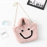 Winter Smile Faux Rabbit Fur Shoulder Bag Chain Crossbody Bag