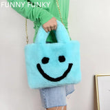 Winter Smile Faux Rabbit Fur Shoulder Bag Chain Crossbody Bag