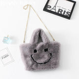 Winter Smile Faux Rabbit Fur Shoulder Bag Chain Crossbody Bag