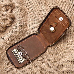 Retro Cowhide Car Key Case - Crazy Horse Leather