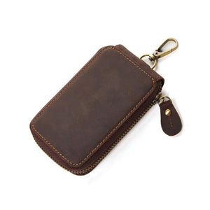 Retro Cowhide Car Key Case - Crazy Horse Leather