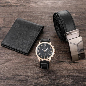 Men's Watch+Wallet+Belt Set Ideal Gift for Dad's Birthday 3pcs/set