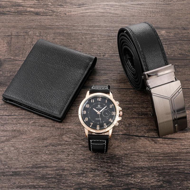 Men's Watch+Wallet+Belt Set Ideal Gift for Dad's Birthday 3pcs/set