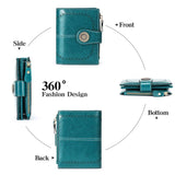 Women's Short Oil Wax Skin Wallet with Zipper and Card Holder