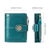 Women's Short Oil Wax Skin Wallet with Zipper and Card Holder