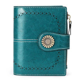 Women's Short Oil Wax Skin Wallet with Zipper and Card Holder