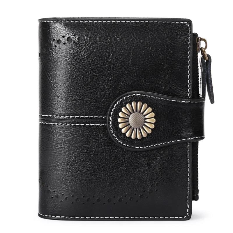 Women's Short Oil Wax Skin Wallet with Zipper and Card Holder