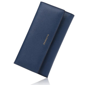 RFID Anti-Theft Long Wallet Cross Grain Cowhide Handbag