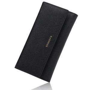 RFID Anti-Theft Long Wallet Cross Grain Cowhide Handbag