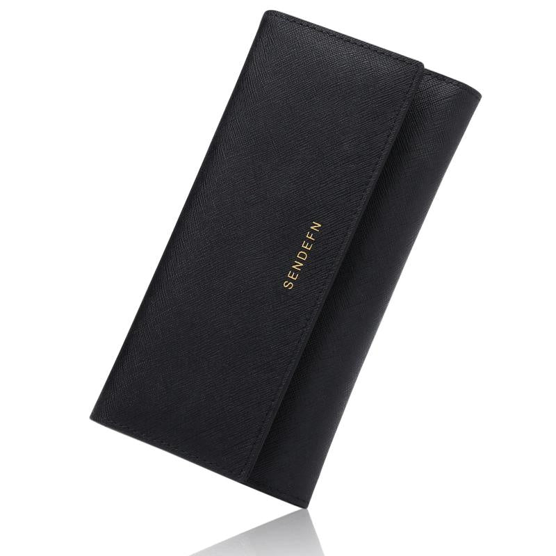 RFID Anti-Theft Long Wallet Cross Grain Cowhide Handbag