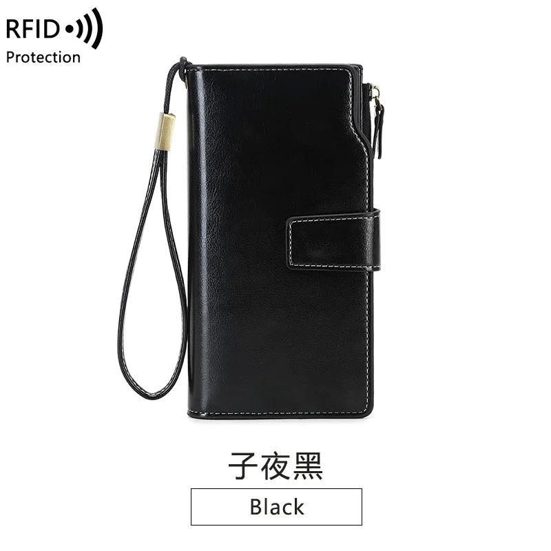 Women's Large Capacity Long Wallet Handbag Multilayer Buckle Leather Bag