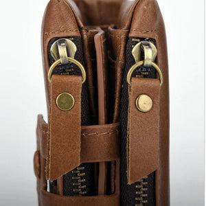 RFID Leather Short Purse 2 Folds Double Zipper Short Wallet