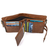 RFID Leather Short Purse 2 Folds Double Zipper Short Wallet