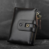 RFID Leather Short Purse 2 Folds Double Zipper Short Wallet