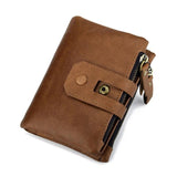 RFID Leather Short Purse 2 Folds Double Zipper Short Wallet