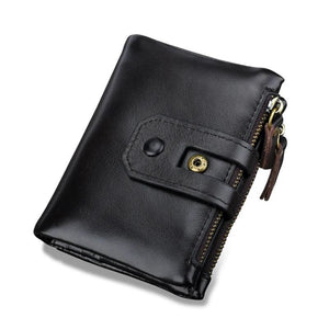 RFID Leather Short Purse 2 Folds Double Zipper Short Wallet