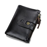 RFID Leather Short Purse 2 Folds Double Zipper Short Wallet