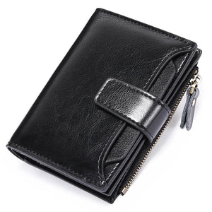 Women Wallet Bifold Compartment Solid Purse Buckle Zip Pocket