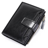 Women Wallet Bifold Compartment Solid Purse Buckle Zip Pocket
