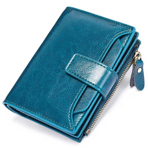 Women Wallet Bifold Compartment Solid Purse Buckle Zip Pocket