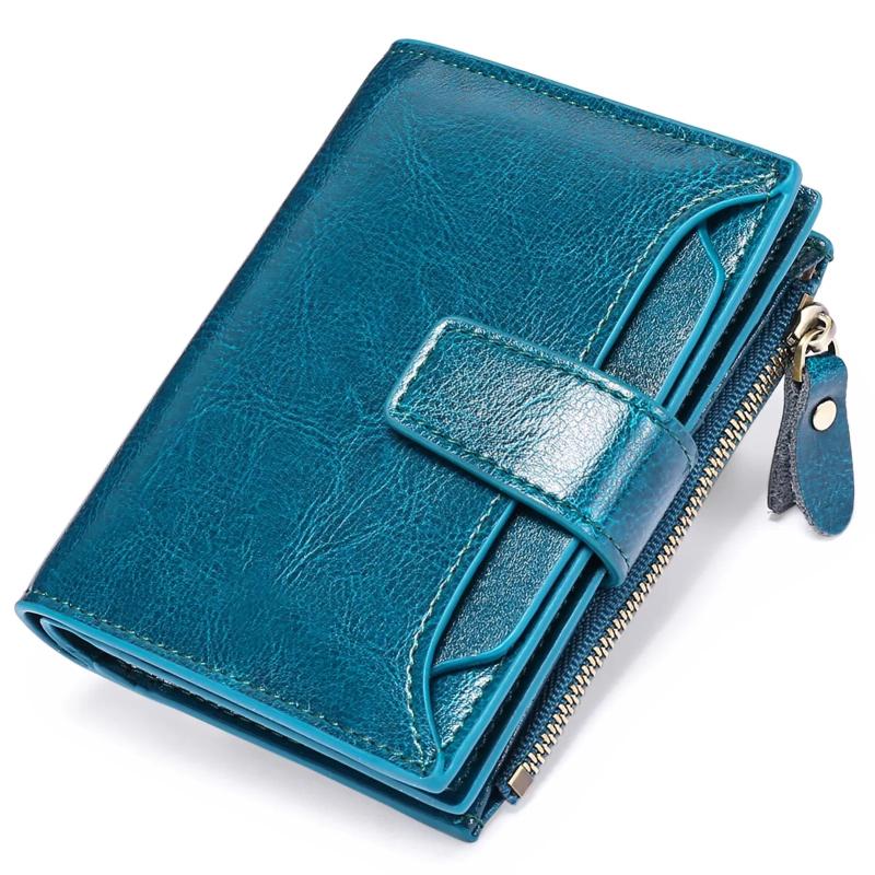 Women Wallet Bifold Compartment Solid Purse Buckle Zip Pocket