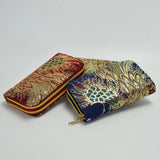 Embroidered Peacock Wallet with Long Zipper