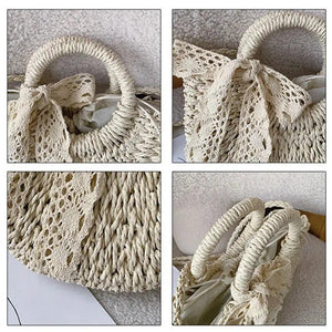 Half-Round Woven Straw Bag Summer Women Messenger Crossbody Bag