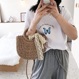 Half-Round Woven Straw Bag Summer Women Messenger Crossbody Bag