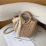 Half-Round Woven Straw Bag Summer Women Messenger Crossbody Bag