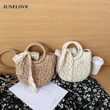Half-Round Woven Straw Bag Summer Women Messenger Crossbody Bag
